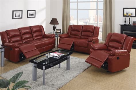Modern Burgundy Leather Reclining Sofa Loveseat Motion Couch Living