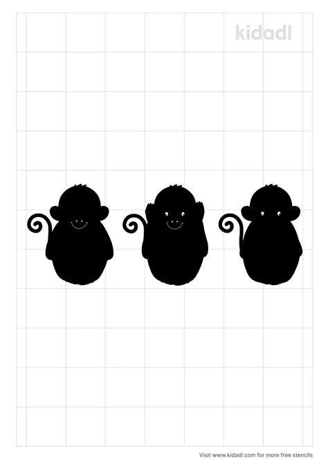 Free 3 Monkeys Simple Stencil Stencil Printables Kidadl
