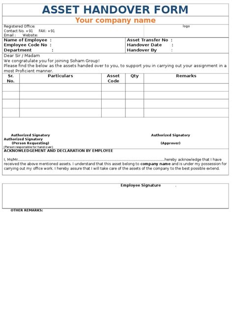 Company Asset Handover Form