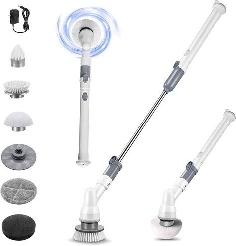 Buy Electric Spin Scrubber Long Handle 360 Cordless Scrubbers With 6 Replaceable Brush Heads