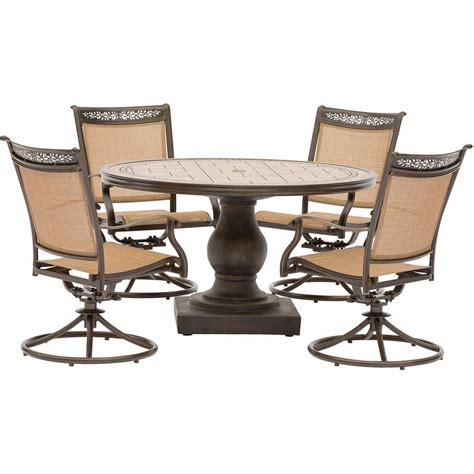 Hanover Fontana 5 Piece Aluminum Round Outdoor Dining Set With Swivels