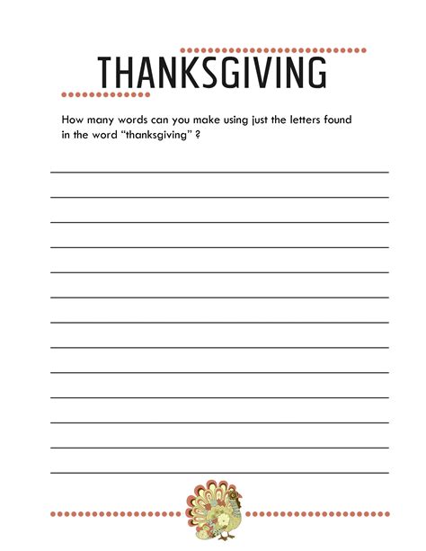 Printable Worksheets For Thanksgiving
