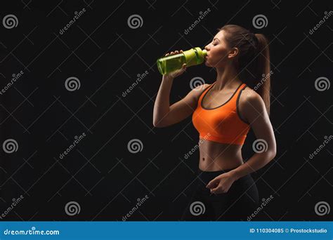 Female Bodybuilder Drinking Water After Workout Stock Image Image Of