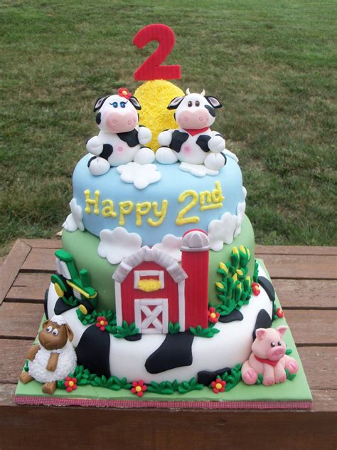 While your child's 1st birthday party may have involved little more than party hats and a smash cake, the ante must be upped when he turns 2. Farm Theme Bday Cake - CakeCentral.com