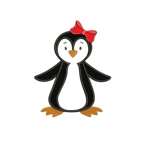 Penguin Wearing Bow Christmas Applique Machine Embroidery Etsy