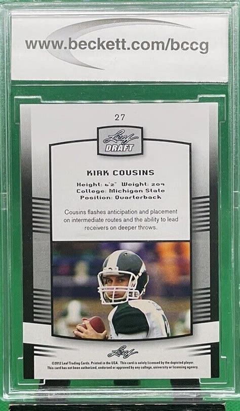 2012 Kirk Cousins Leaf Draft Rookie Card Graded 10 Bccg Blue 27 Card Ebay