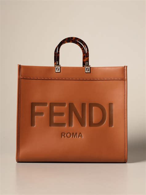Fendi Leather Shopping Bag With Big Roma Logo Leather Fendi Tote