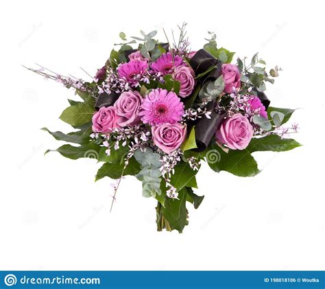 Bouquet Of Different Purple And Pink Flowers On A White Background