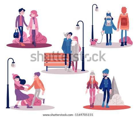 Vector Couple Walking Holding Hands Autumn Stock Vector Royalty Free