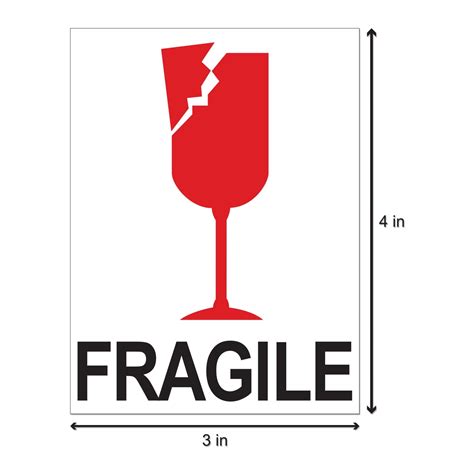 Fragile Stickers With Broken Glass 3 X 4 Inch 300 Stickers Per Roll White Red For Shipping