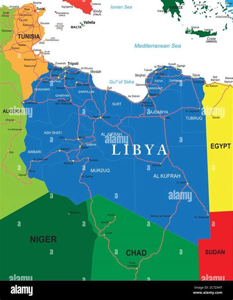 Highly Detailed Vector Map Of Libya With Administrative Regions Main