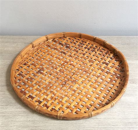 Vintage Winnowing Basket Tray Woven Bamboo Open Weave Tobacco Basket 
