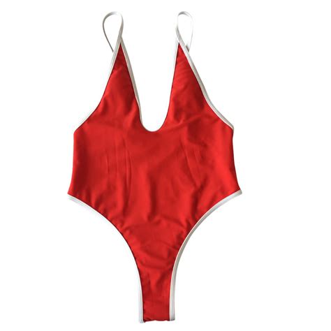 China Women One Piece Deep V Neck Tight Backless Monokini Sexy Red