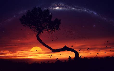 3840x2400 Evening Tree Sunset Digital Art 4k Hd 4k Wallpapersimages