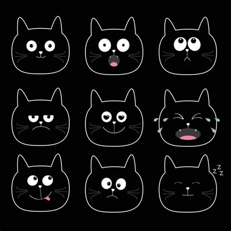 Cute Black Cats Heads Set Stock Vector Image By ©worldofvector 114072114