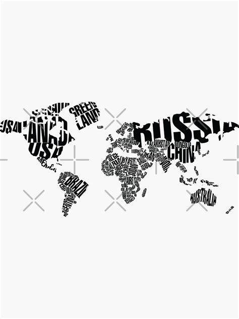 World Text Map Sticker By Meursaultdesign Redbubble