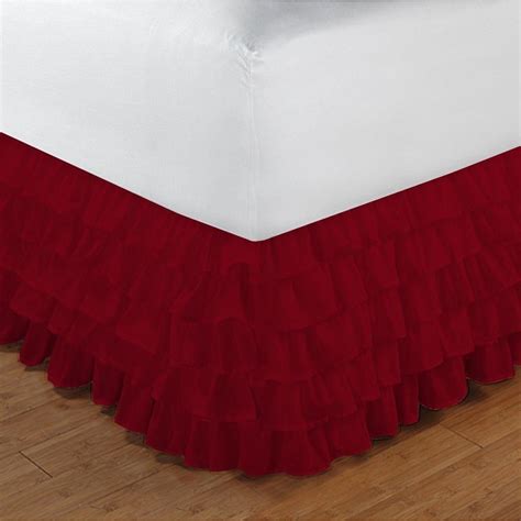 Multi Ruffle Bed Skirt Solid Burgundy Red Bedding Bedskirt Red Home Accessories
