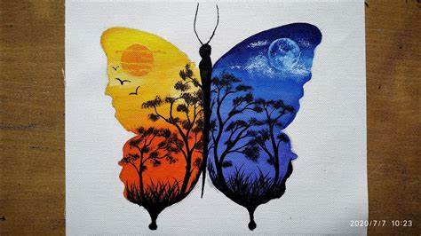 Butterfly Double Exposure Painting Easy Day And Night Satisfying