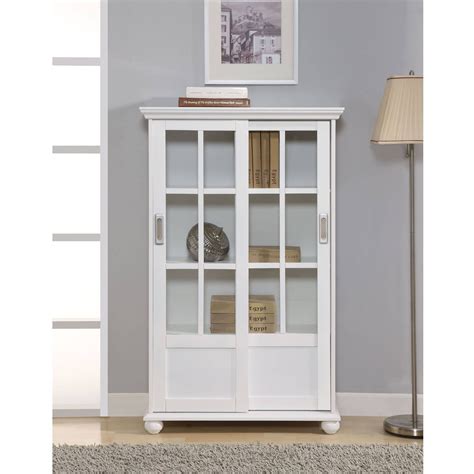 ameriwood home aaron lane bookcase with sliding glass doors white