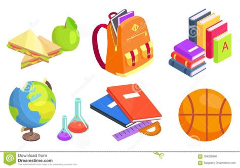 Collection Of School Related Objects Illustration Stock Vector