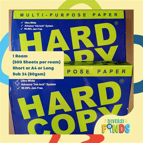 1 Ream Hard Copy Bond Paper Copy Paper Sub 24 80 Gsm A4 Size