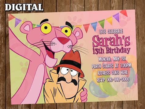Pink Panther Digital Party Invitation Custom Personalized Pink