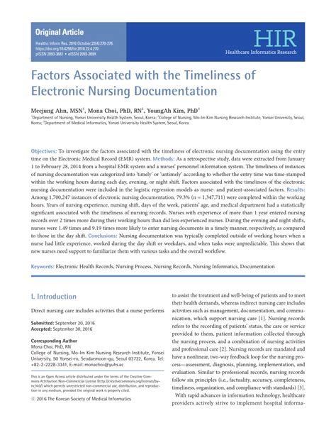 Pdf Factors Associated With The Timeliness Of Electronic Nursing