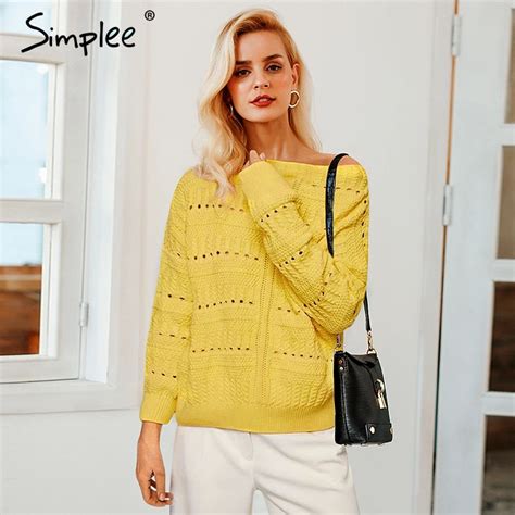 Simplee O Neck Hollow Out Knitted Sweater Long Sleeve Solid Women