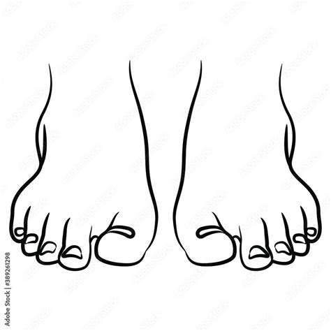 Front View Of Two Bare Human Feet Black And White Linear Silhouette