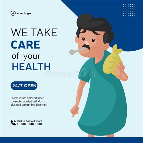 Banner Design Of We Take Care Oy Your Health Stock Vector