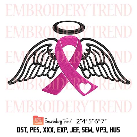 Breast Cancer Angel Wings Embroidery Cancer Ribbon Embroidery Design File