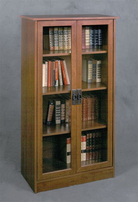 Wooden Book Shelf With Glass Door Foter