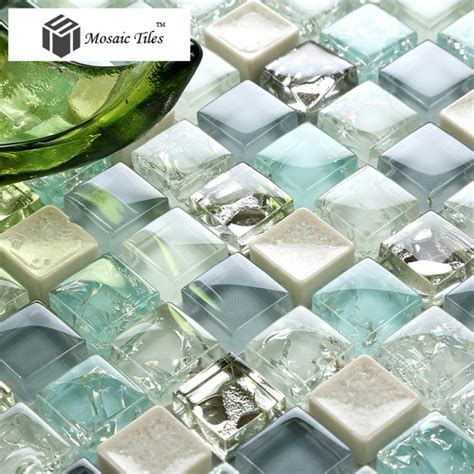 Tst Crystal Glass Tile Blue Aqua Mosaic Porcelain Chips Bathroom