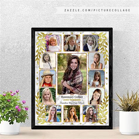 Graduation High School Photo Collage Marble Gold Poster Zazzle