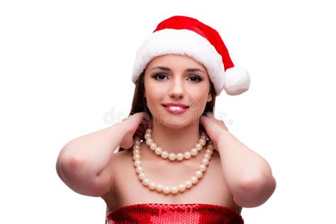 The Young Santa Girl In Christmas Concept Isolated On White Stock Image Image Of Adult