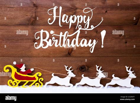 English Calligraphy Happy Birthday Santa Claus With Sleigh And