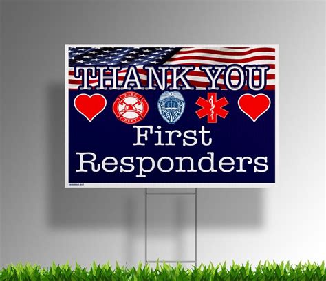 Thank You First Responders With America Flag Yard Sign Uv Print