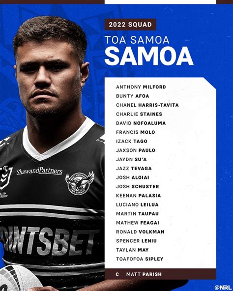 Nrl 2022 Pacific Test Toa Samoa Cook Islands Penrith Panthers