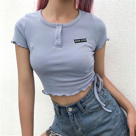 Summer Sexy Women No Bra Club Letter Short Sleeve Crop Tops Etsy