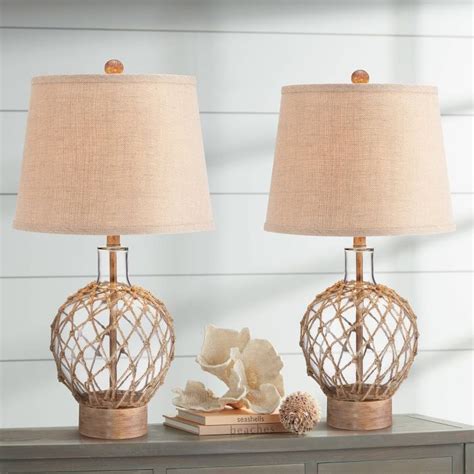 360 Lighting Coastal Table Lamps 27 Tall Set Of 2 Rope And Clear Glass