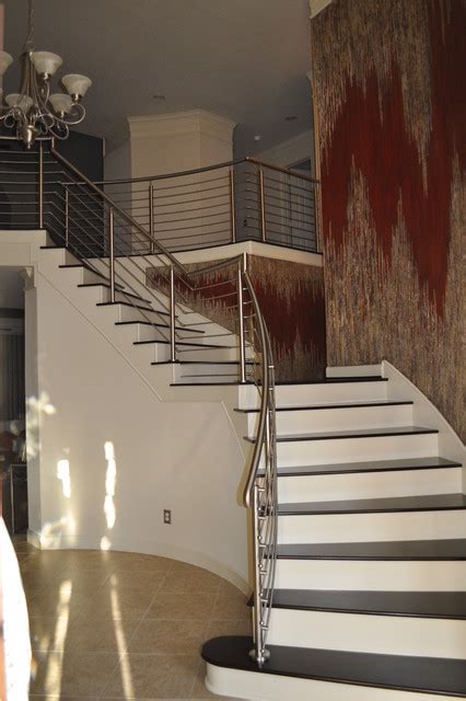 Stainless Steel And Round Bar Contemporary Staircase Houston By