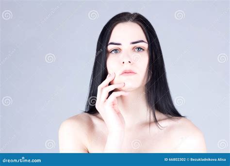 Beauty Face Of Woman With Dark Hair Stock Photo Image Of Background