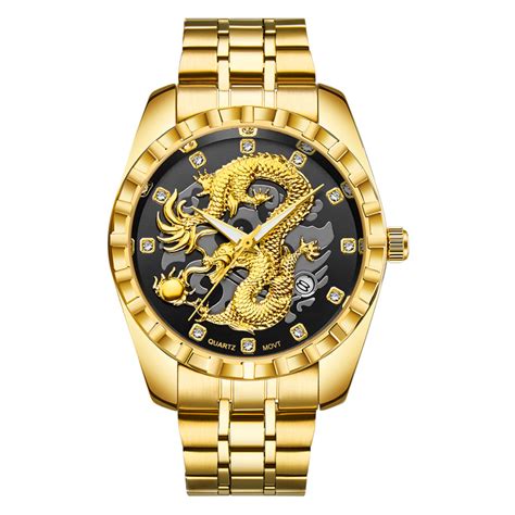 Men Watches Golden Dragon Luxury Stainless Steel Quartz Watch China