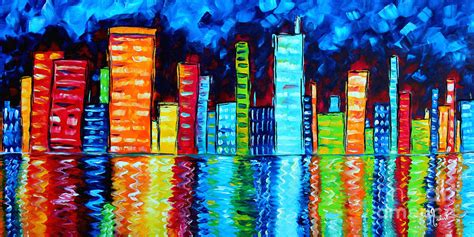 Abstract Art Landscape City Cityscape Textured Painting City Nights Ii