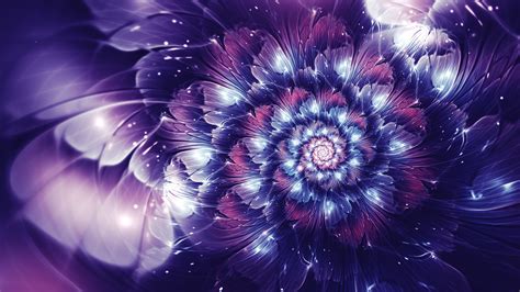 Wallpaper Digital Art Abstract Purple Glowing Fractal Flowers