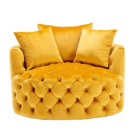 Homefun Mustard Yellow Swivel Velvet Upholstered Barrel Living Room