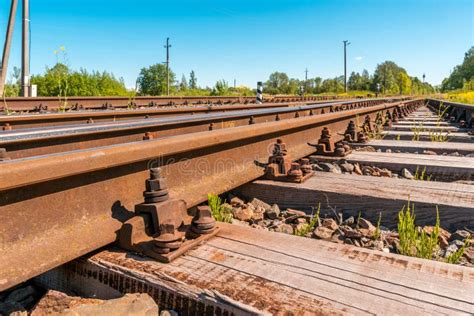 Empty Railroad Track Going Into The Distance Stock Image Image Of