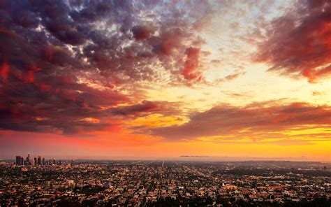 Los Angeles Buildings Skyscrapers Clouds Sunset Wallpaper 1920x1200