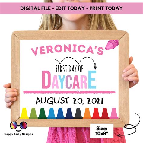 Editable First Day Of Daycare Sign Daycare Sign 1st Day Of Etsy