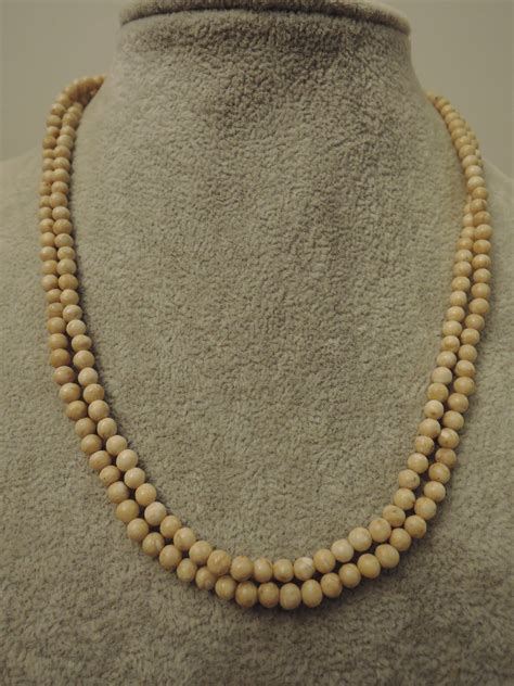 Mottled Ivory Stone Bead Necklace 197080s Etsy Beaded Necklace